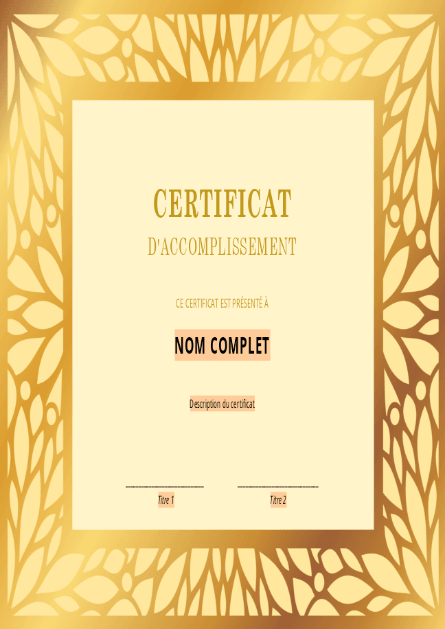 Formulaire certificat d'accomplissement 4