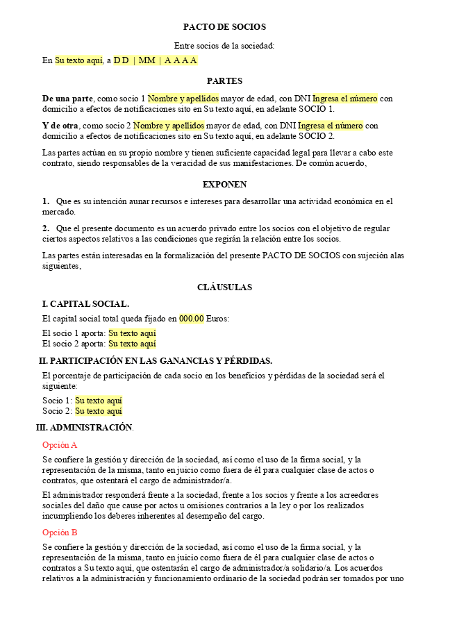 Formulario Pacto de socios