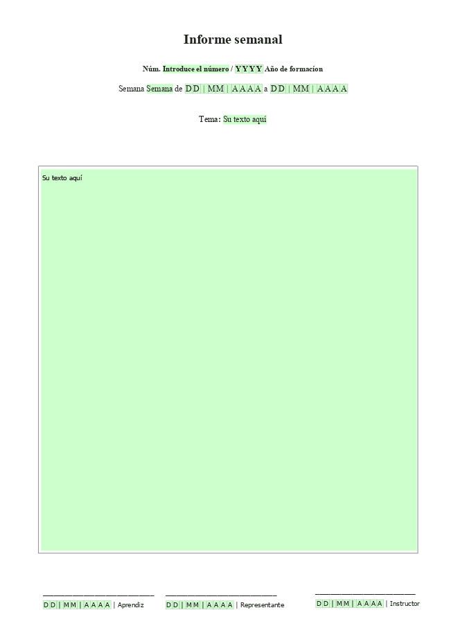 Formulario Informe semanal