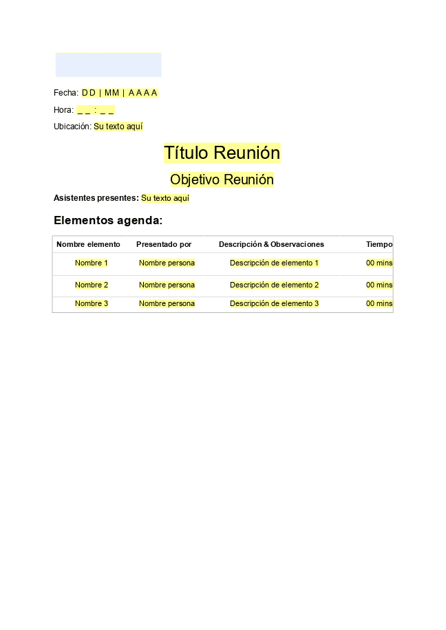 Formulario Agenda de la reunión