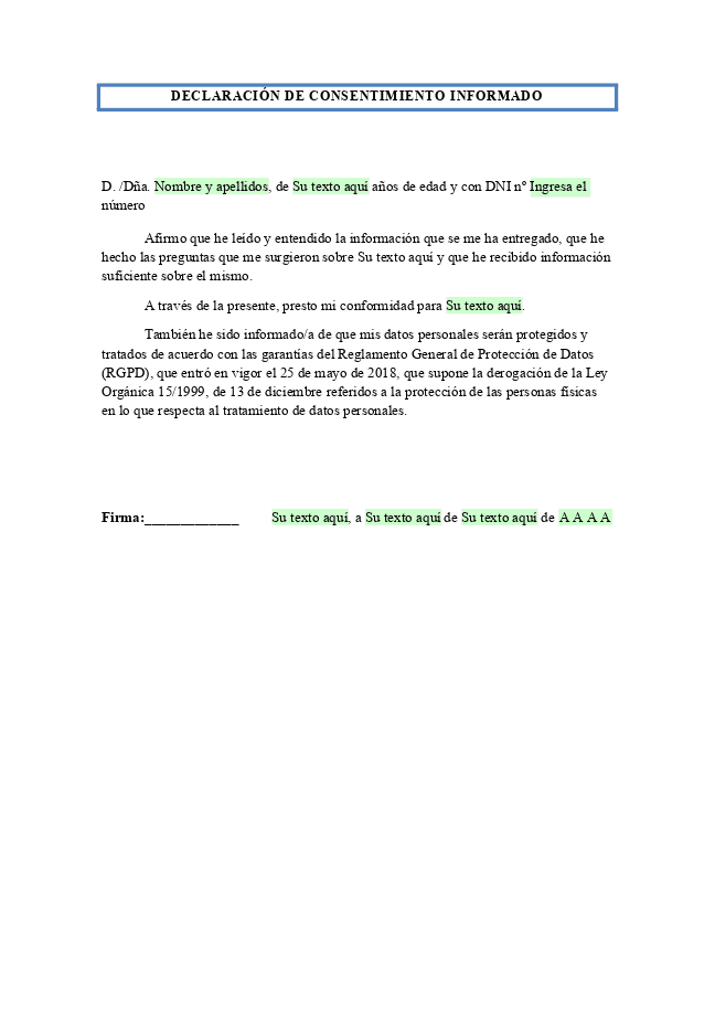 Formulario Declaración de consentimiento informado