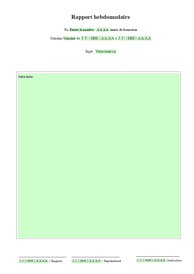 Formulaire rapport hebdomadaire