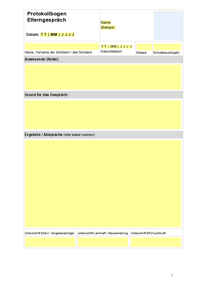 Vorlage für Elterngespräch