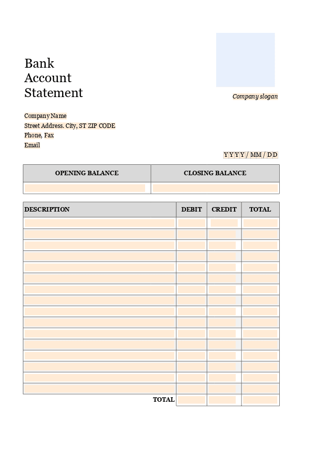 Bank statement form