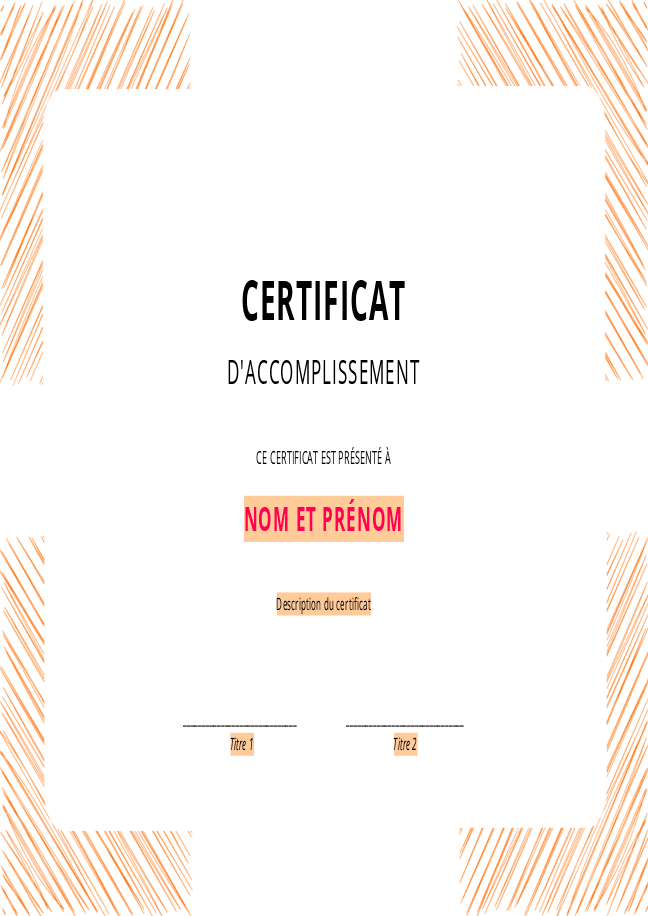 Formulaire certificat d'accomplissement 3