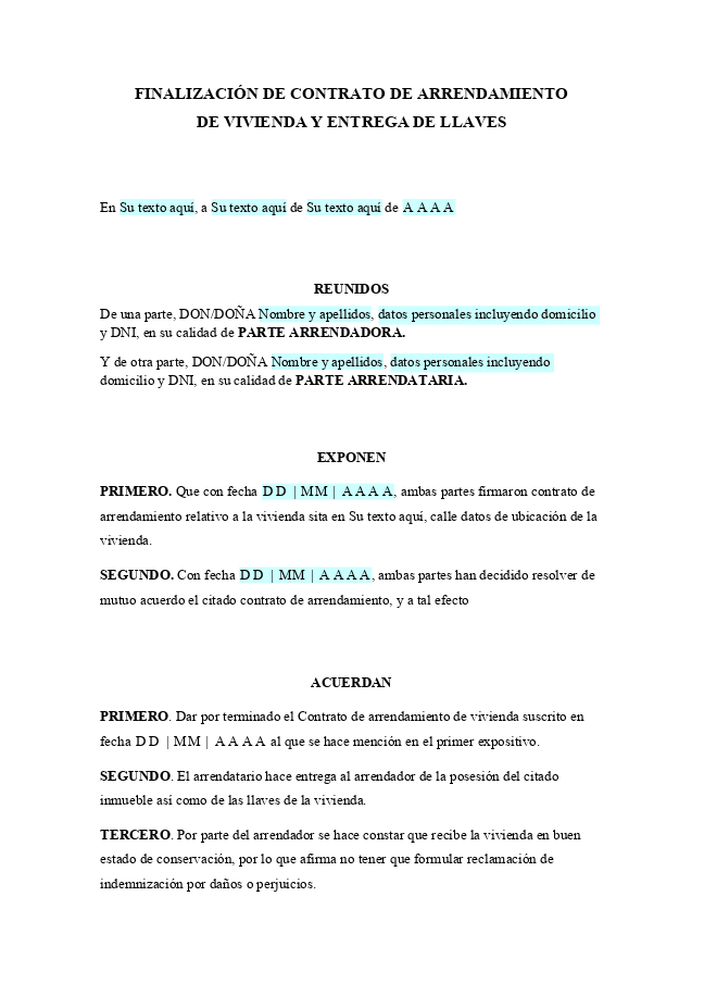 Formulario Rescisión de contrato de alquiler
