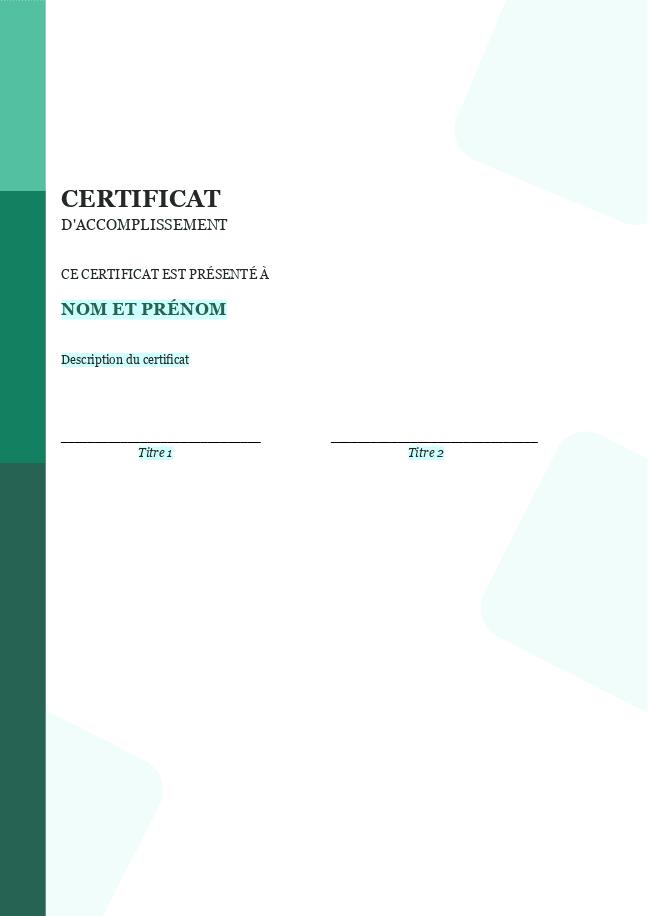 Formulaire certificat d'accomplissement 1