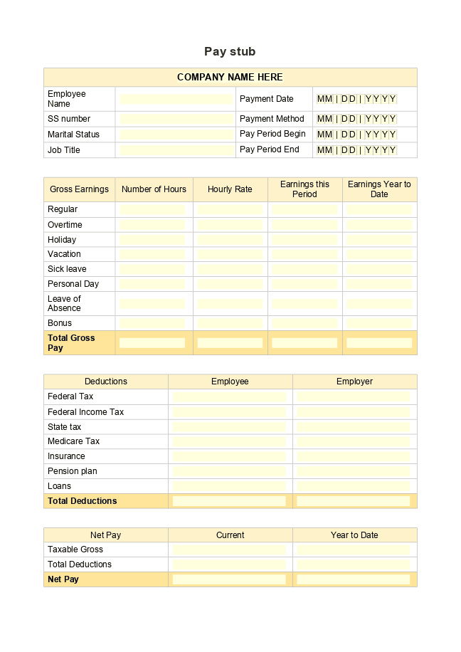 Fillable pay stub form