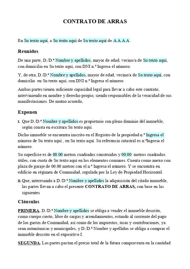Formulario Contrato de arras