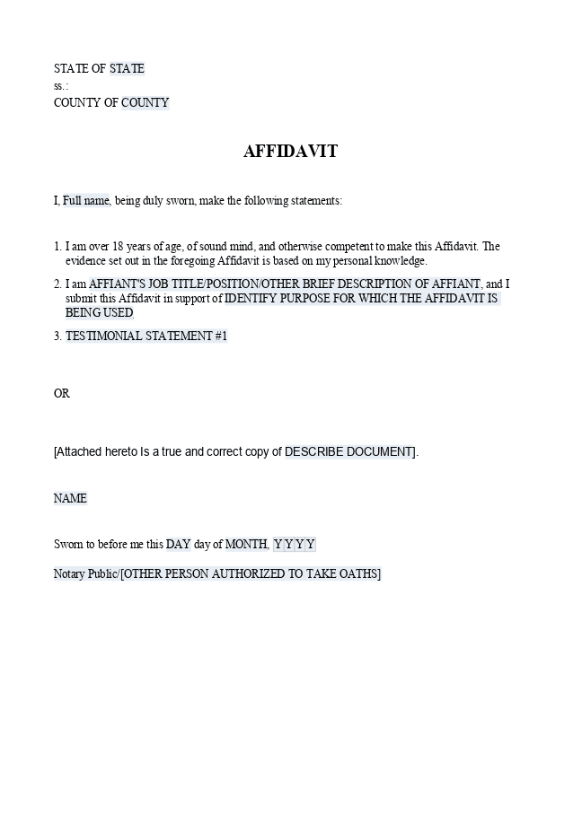 Affidavit form