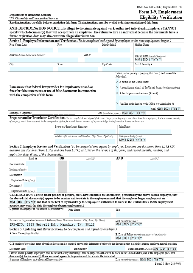 Employment eligibility verification form (I-9) (page 4)