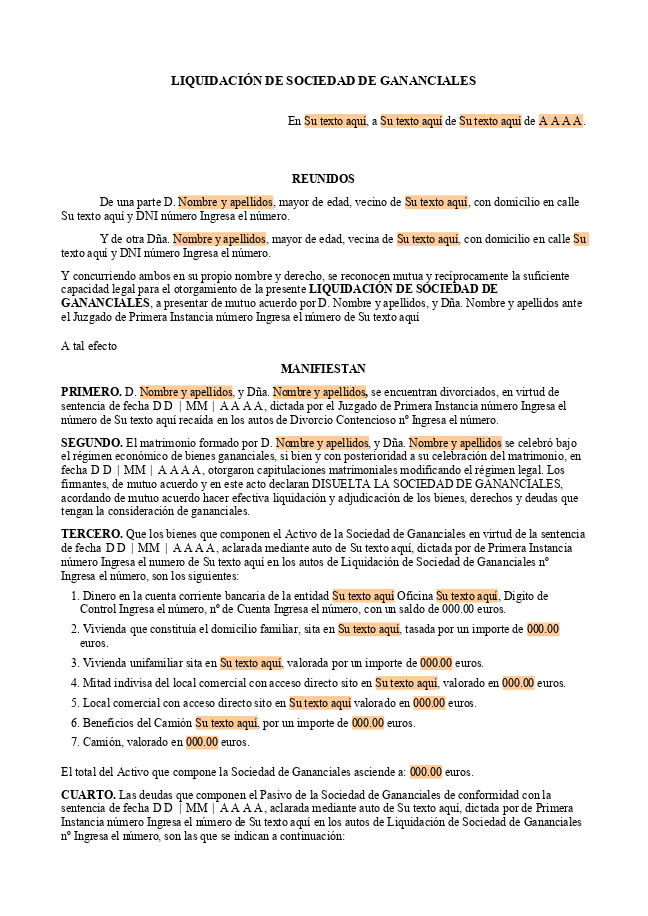 Formulario Liquidación de sociedad de gananciales