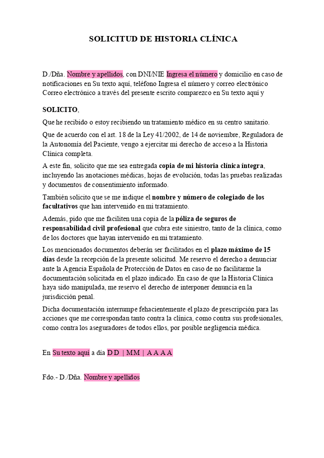 Formulario Solicitud de historia clínica
