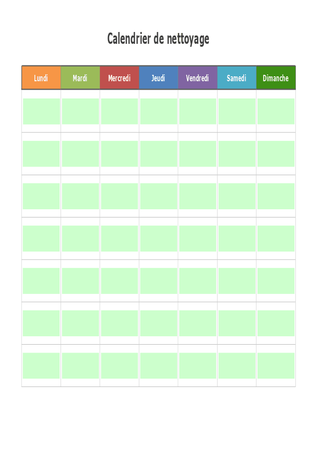 Formulaire calendrier de nettoyage