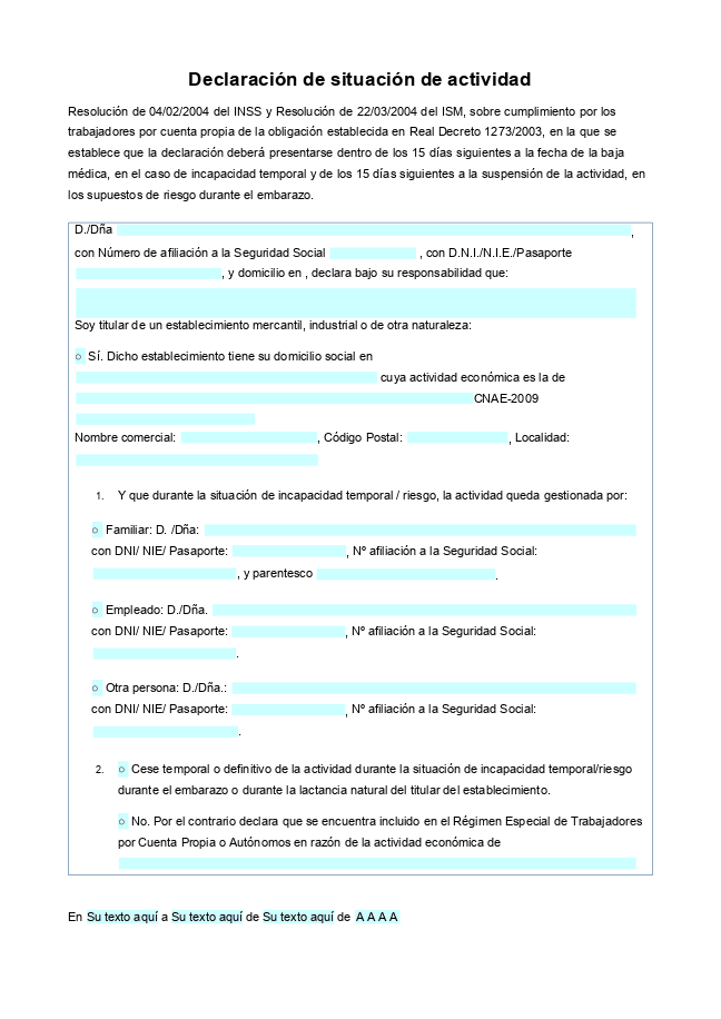 Formulario Declaración de Actividad Económica