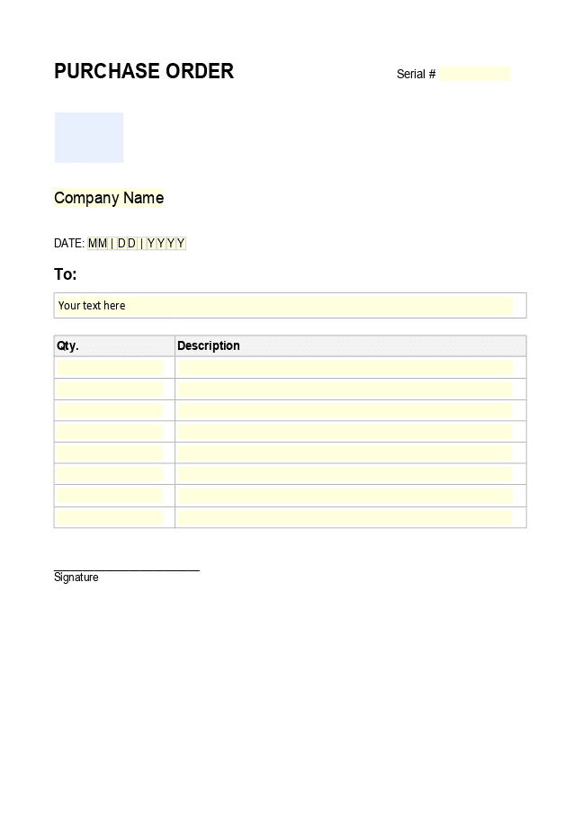 Purchase order (PO) form