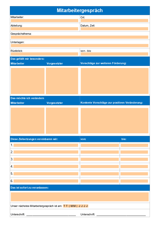 Formular für Mitarbeitergespräch