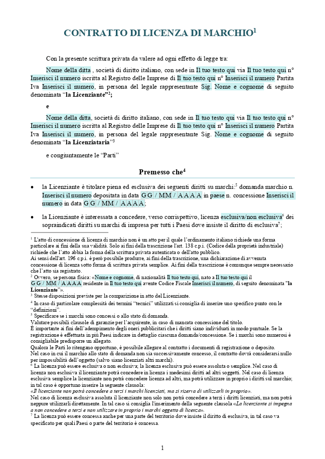 Modello di Сontratto di licenza di marchio