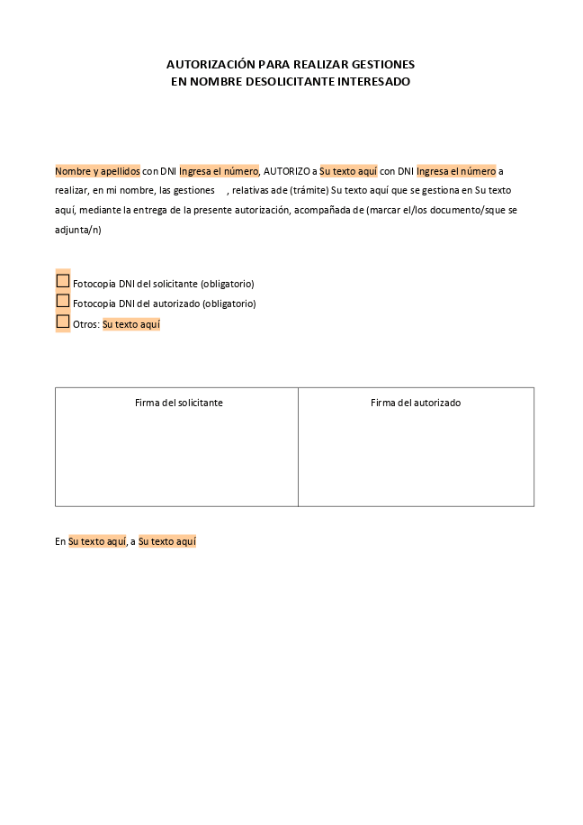 Formulario Carta de autorización para realizar gestiones en nombre de solicitante interesado
