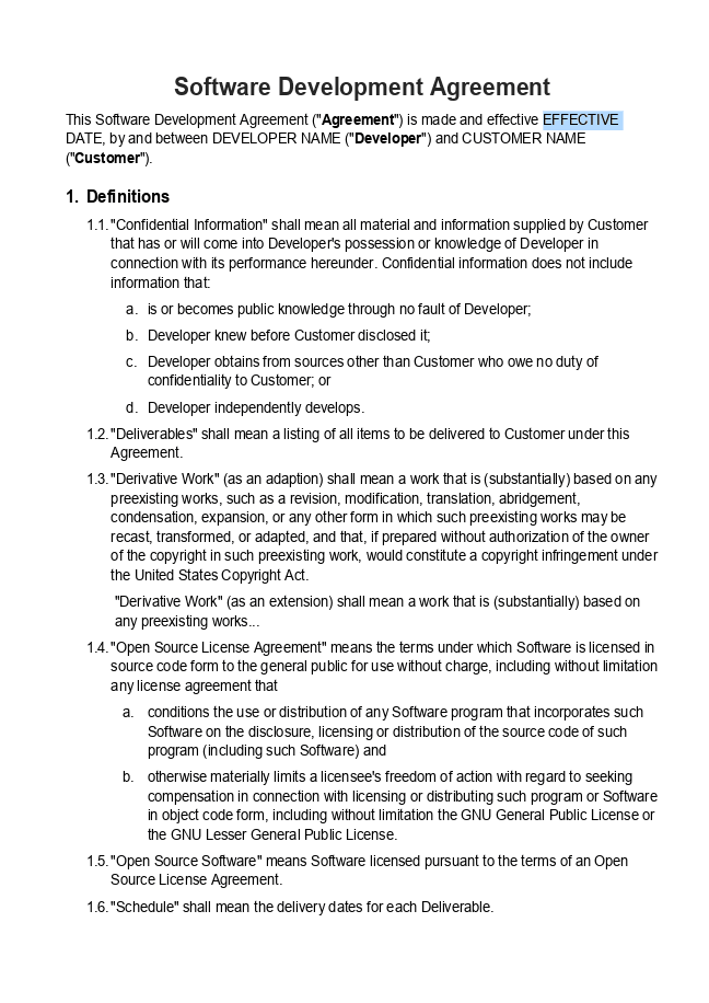 Software Development Agreement form