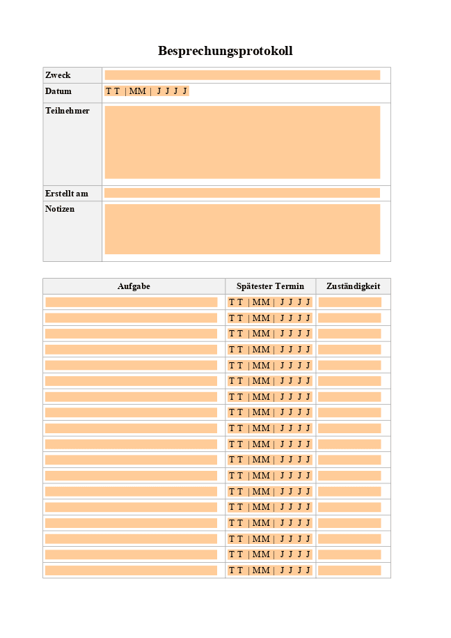 Formular für Besprechungsprotokoll