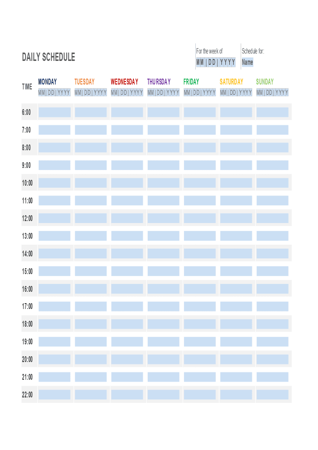 Daily schedule form