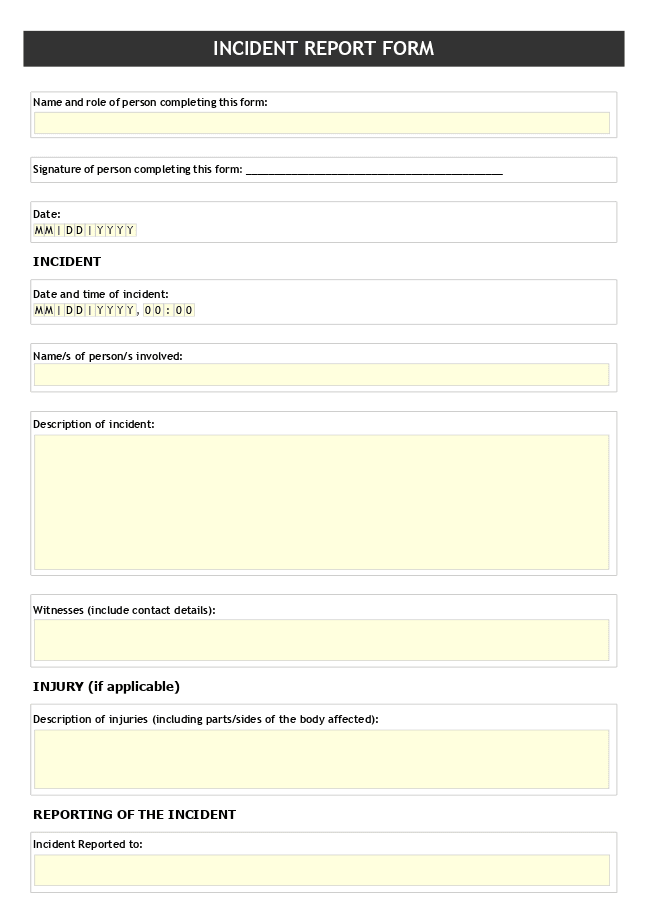 Incident Report form