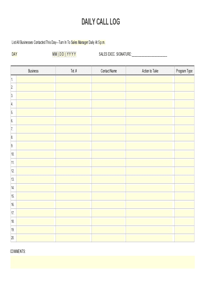 Call log form