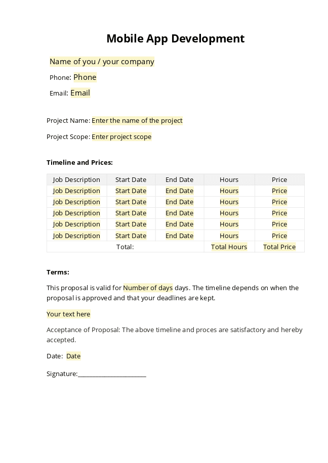 Mobile Application Development Proposal form