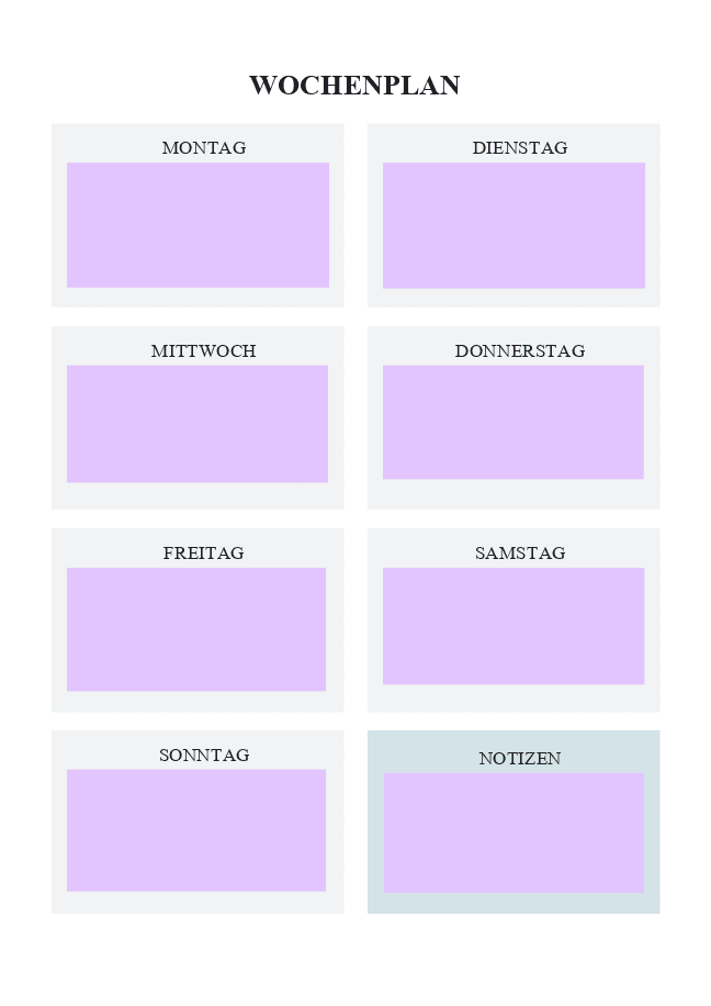 Vorlage für Wochenplan
