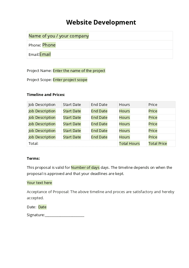 Website Development Proposal form