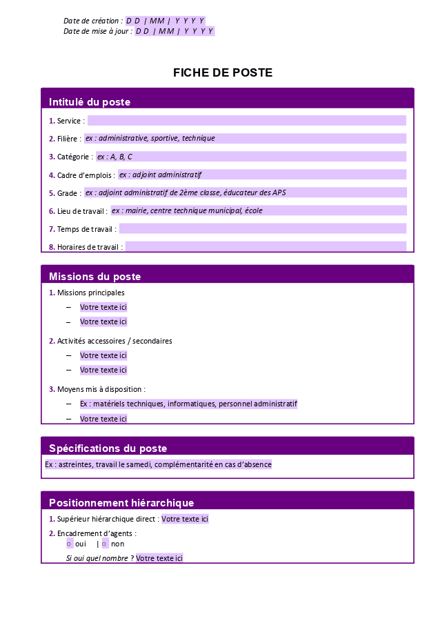 Formulaire fiche de poste