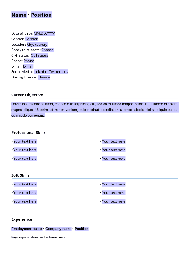 CV form