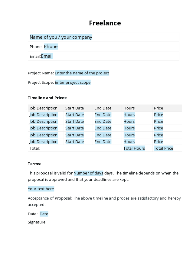Freelance Project Proposal form