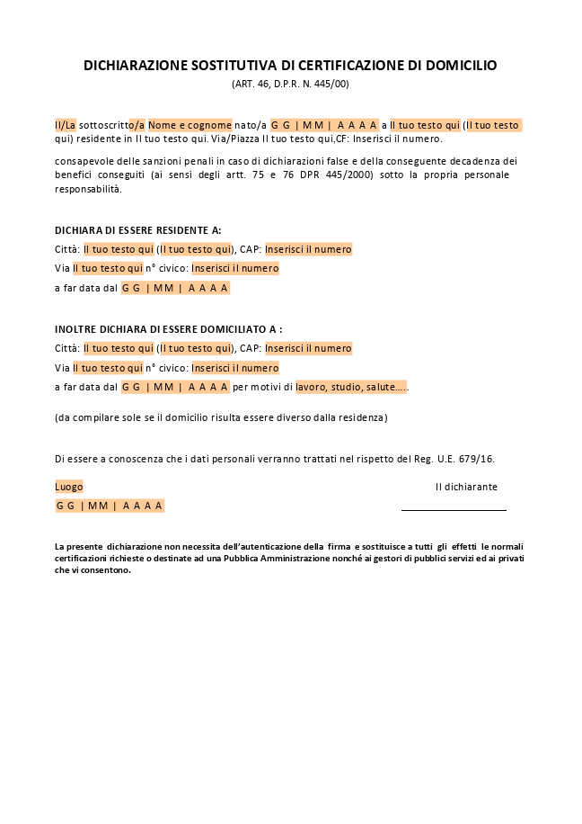 Modulo cambio domicilio