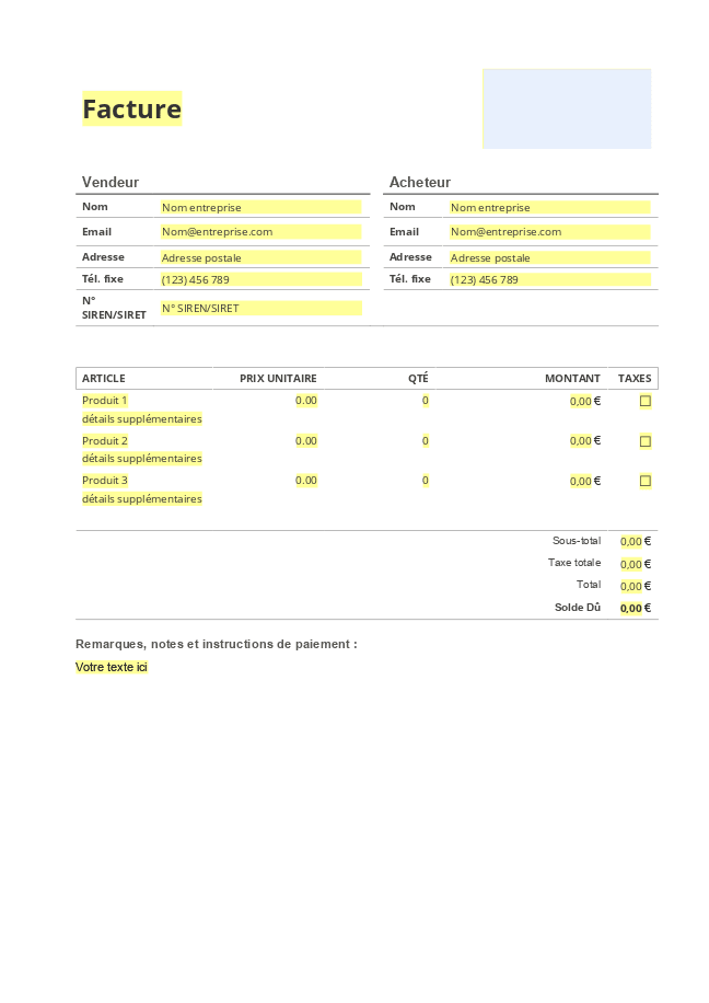 Formulaire facture