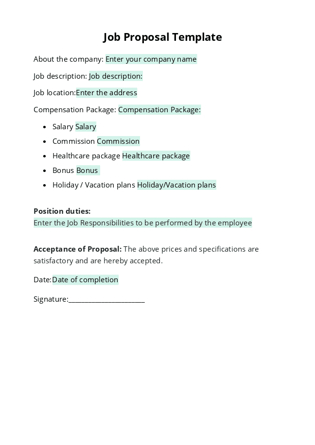 Job proposal form