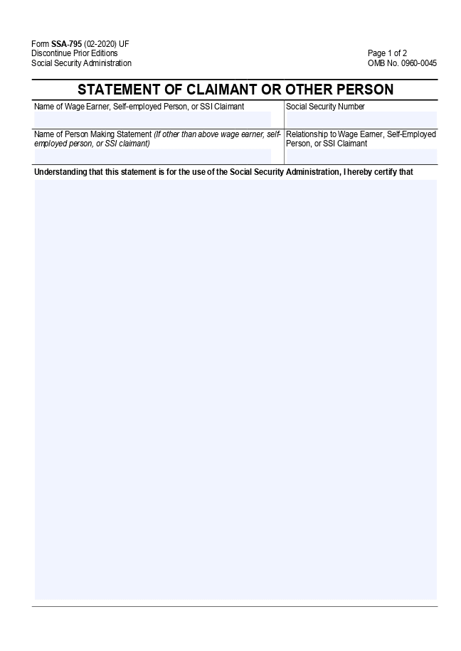Form SSA 795 (Statement of Claimant or Other Person)