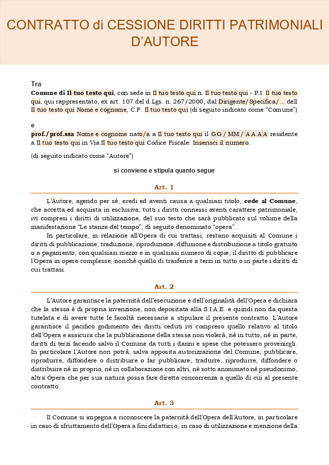 Modulo Contratto cessione diritti d'autore