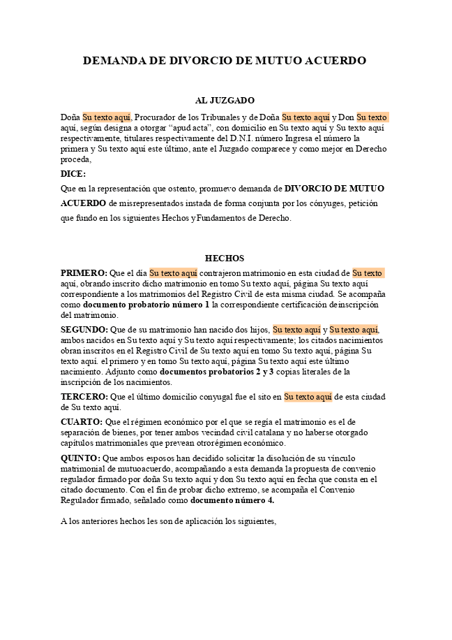 Formulario de divorcio