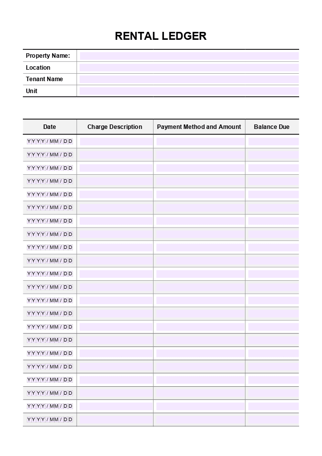 Rent ledger form