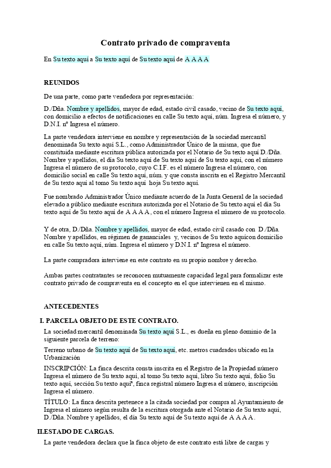 Formulario Contrato de compraventa
