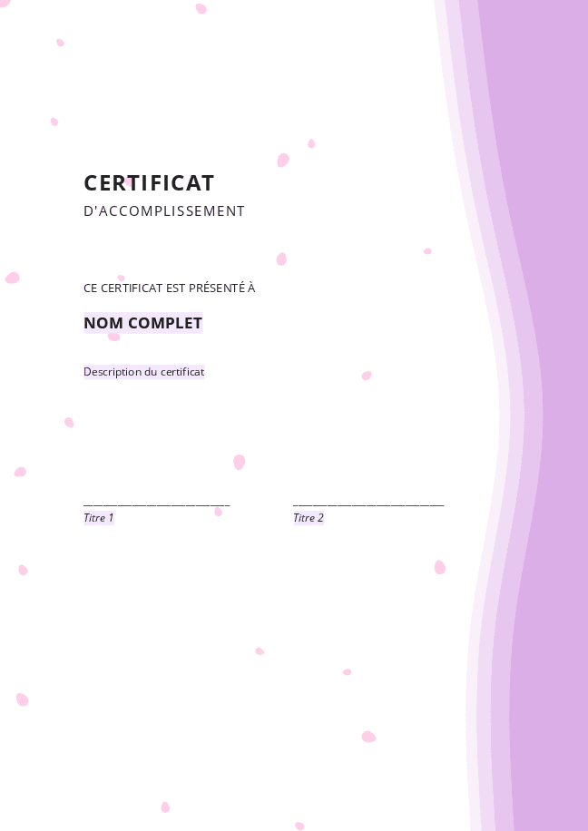 Formulaire certificat d'accomplissement 2