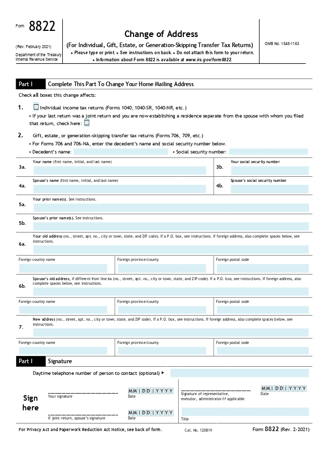 Change of address (Form 8822)