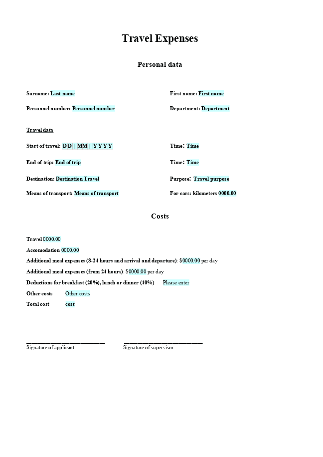 Expense report form