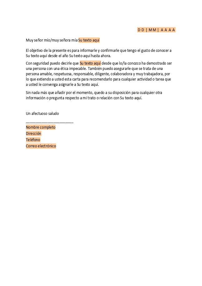 Formulario Carta de recomendación