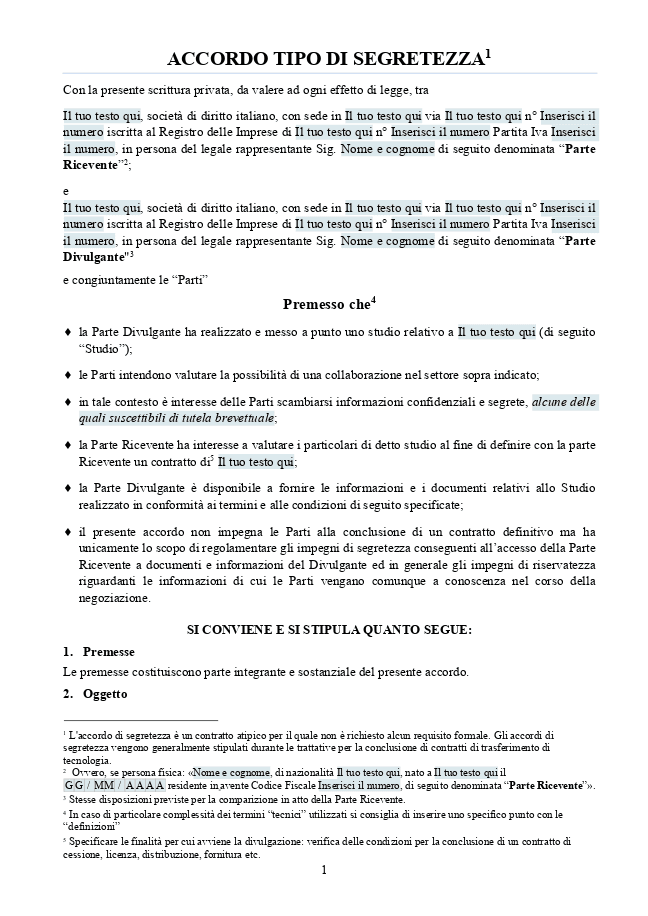 Modulo Accordo di riservatezza