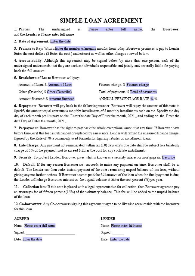 Loan Agreement form