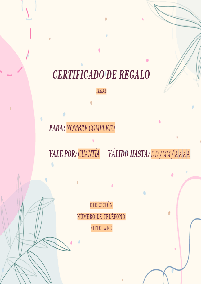 Formulario Certificado de regalo 1