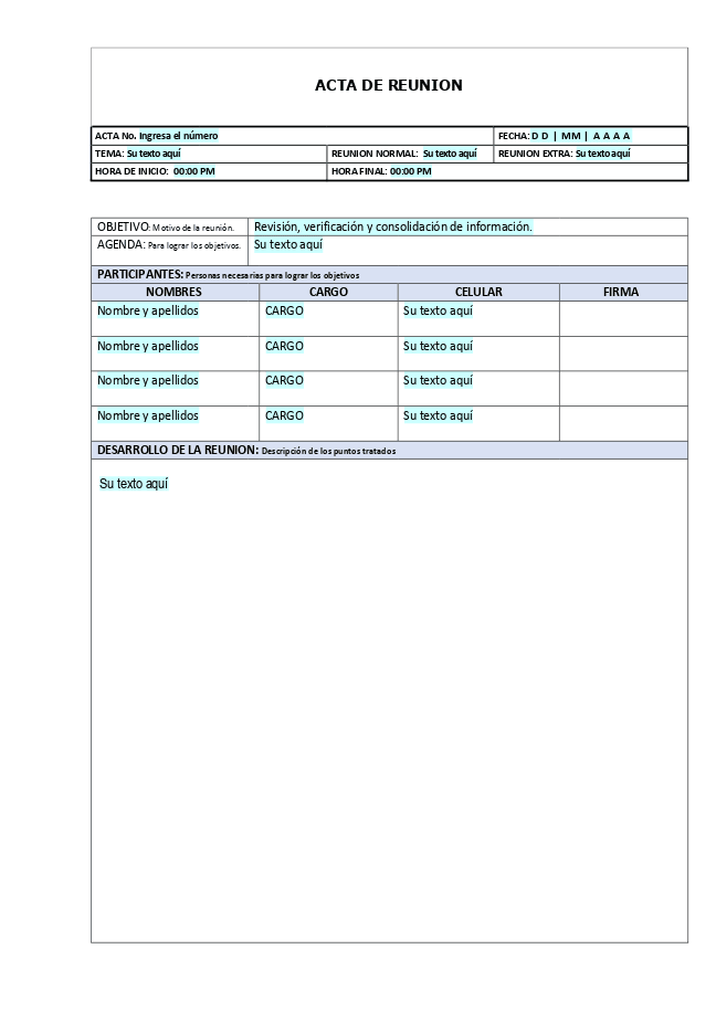 Formulario Acta de reunión